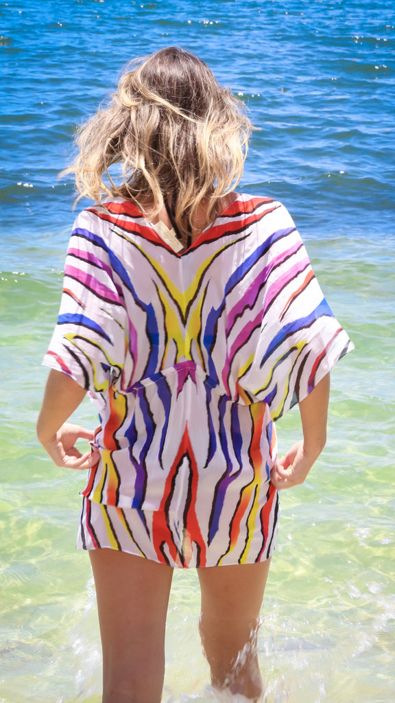 Sheer V-Neck Kaftan Cover Up - La Moda Clothing