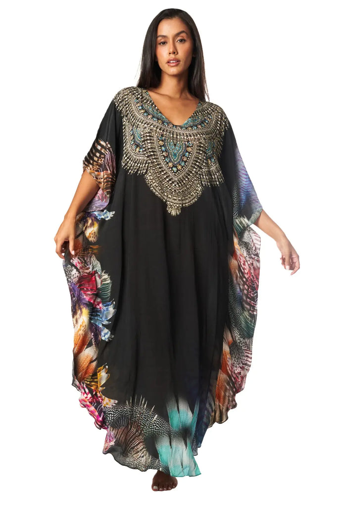 Lightweight Maxi Caftan Dress/Cover Up with Jewels - La Moda Clothing