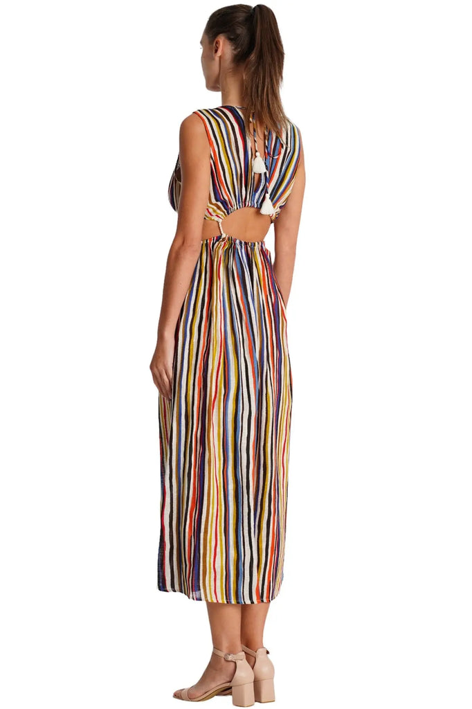 Cutout Striped Maxi Dress  La Moda Clothing
