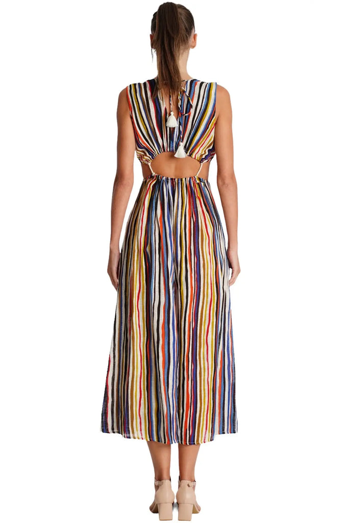 Cutout Striped Maxi Dress  La Moda Clothing