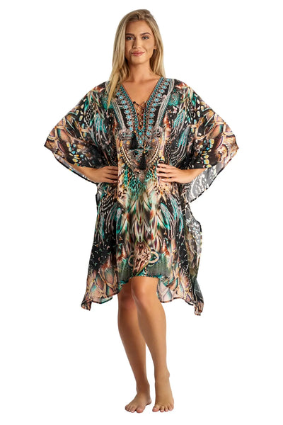 Caftan Light weight Lounger Dress | Laid Back Printed Kaftan Dress Coastal Resort Style Bathing Suit Bikini Swimsuit Cover Up - Wholesale Wholesale La Moda Clothing