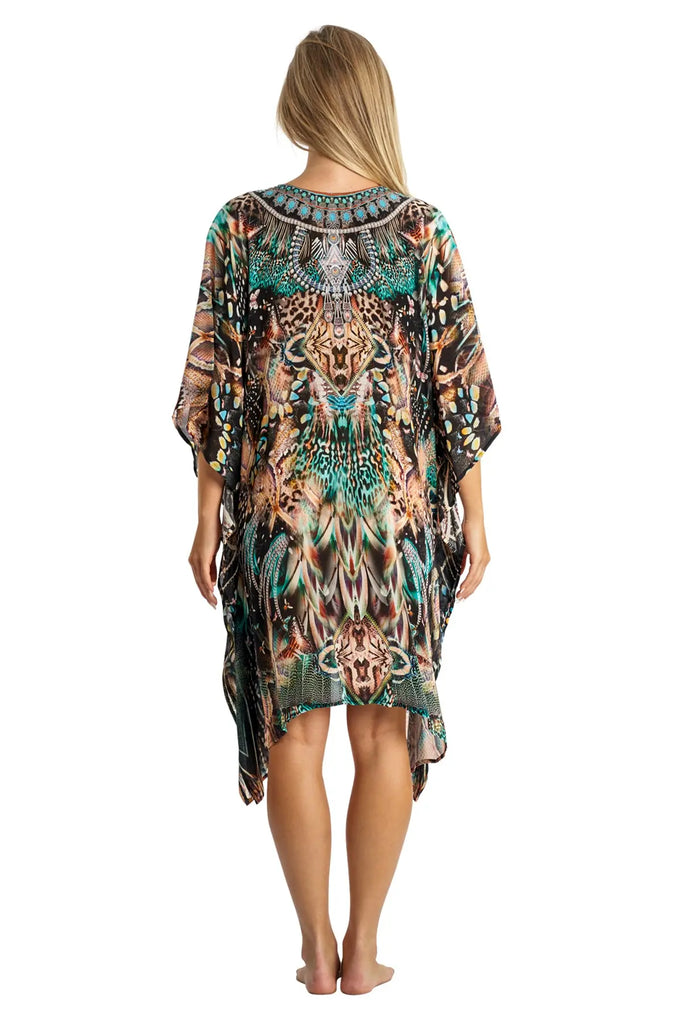 Caftan Light weight Lounger Dress | Laid Back Printed Kaftan Dress Coastal Resort Style Bathing Suit Bikini Swimsuit Cover Up - La Moda Clothing