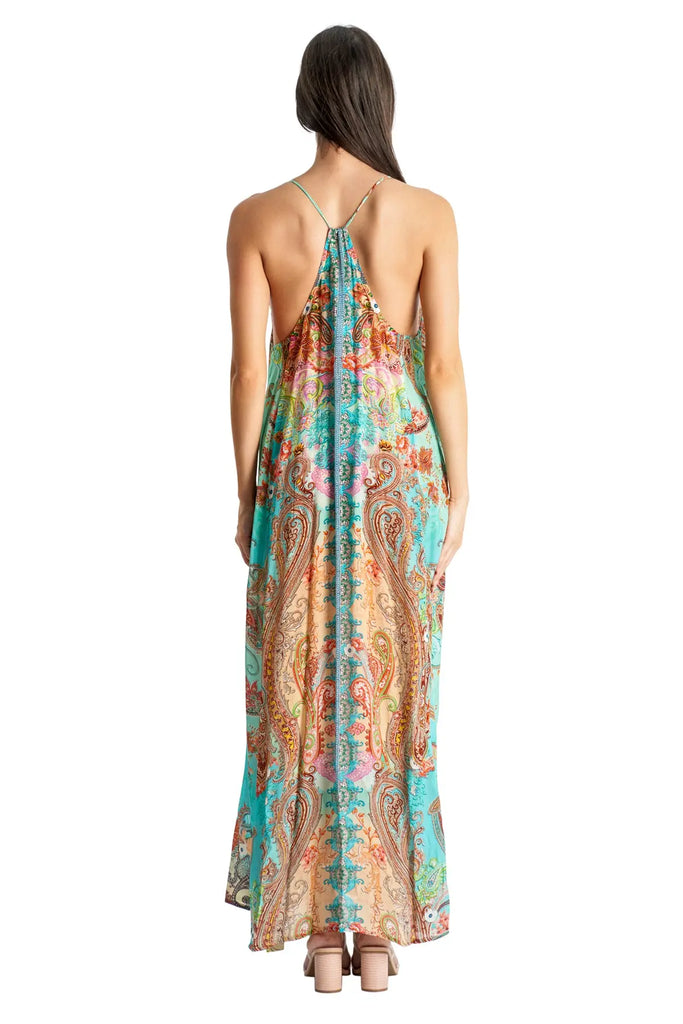 Racerback Elegant Maxi Pocket Dress in Viscose Silk - La Moda Clothing