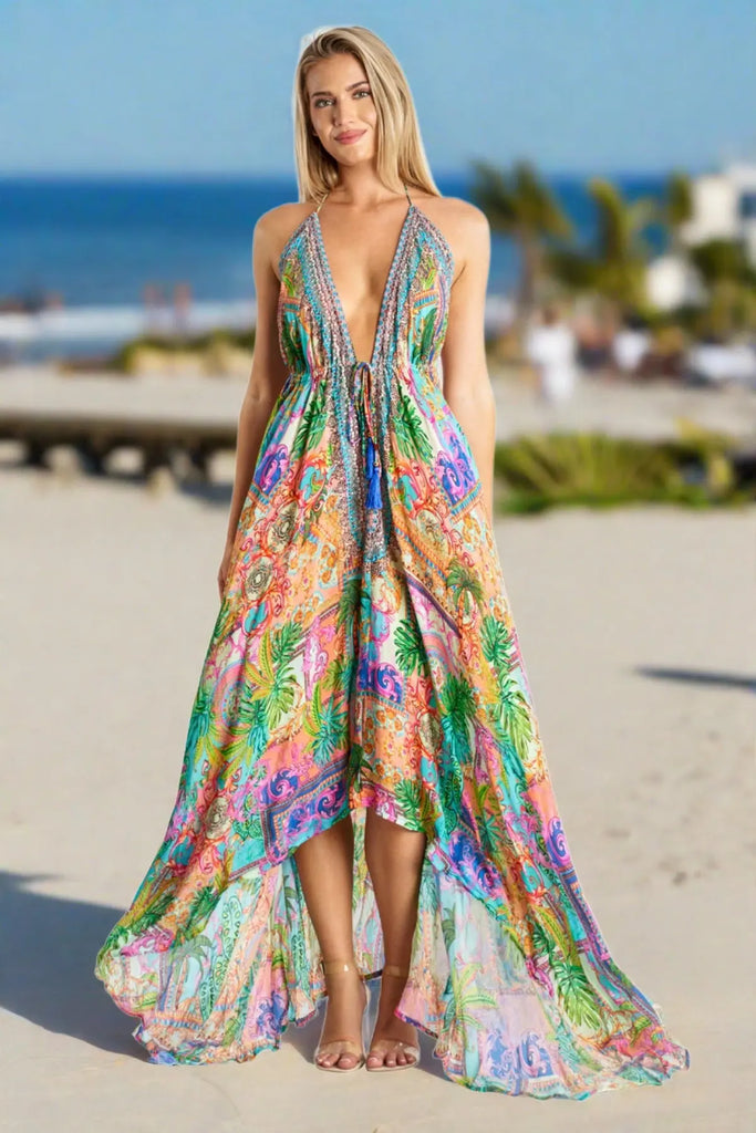Designer Halter Neck Backless Resort Dress For Women - La Moda Clothing
