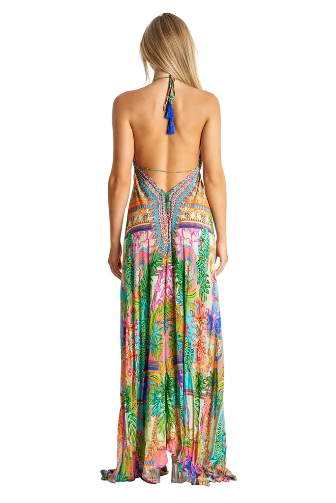 Designer Halter Neck Backless Resort Dress For Women - La Moda Clothing