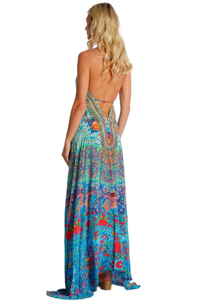 Tropical Halter Maxi Dress  La Moda Clothing