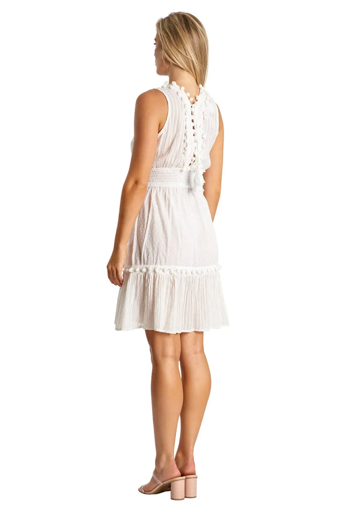 Elastic Waistband Mini Dress in White - La Moda Clothing