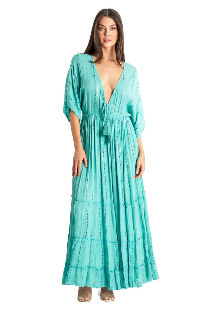 white embellished maxi resort vacation dress - La Moda Clothing