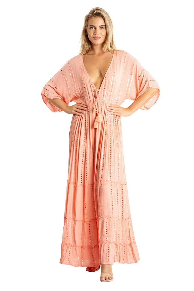 white embellished maxi resort vacation dress - La Moda Clothing