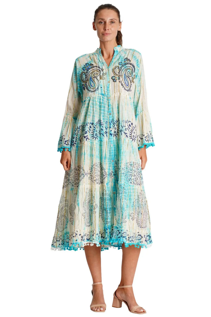 Tie Dye Embroidered Shirt Dress  La Moda Clothing