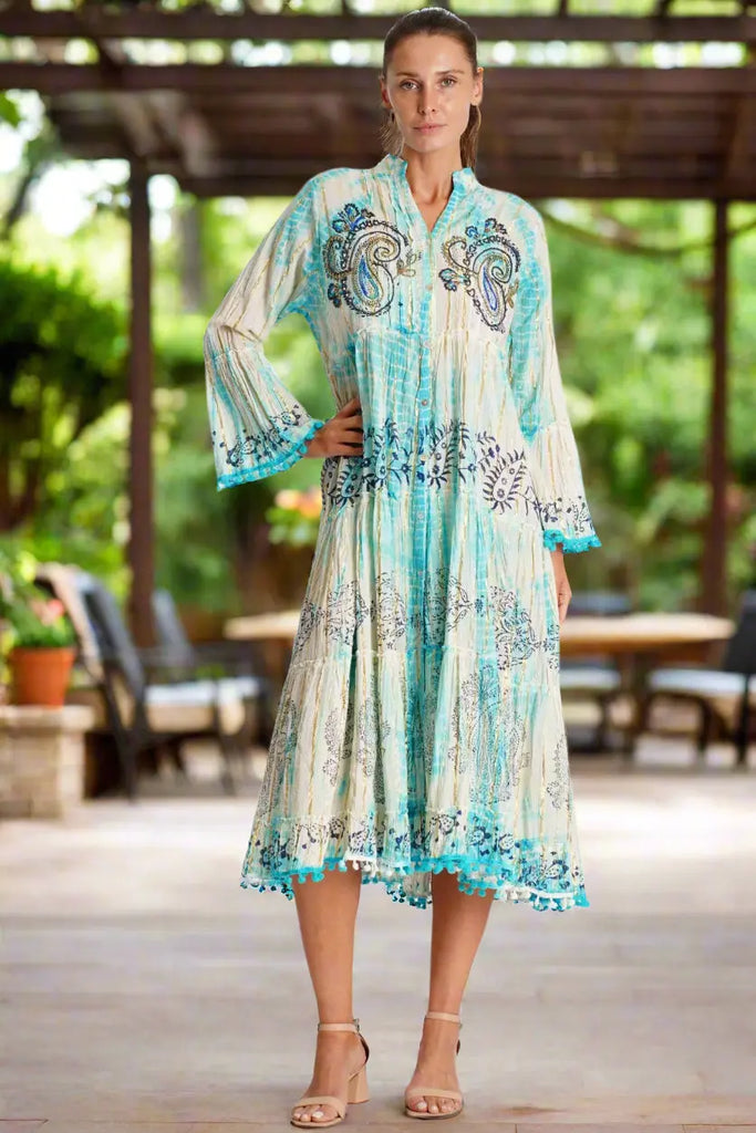Tie Dye Embroidered Shirt Dress  La Moda Clothing