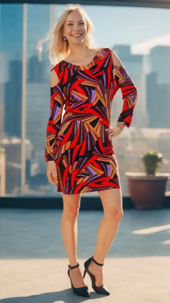 Geometric Print Cold Shoulder Resort Dress - La Moda Clothing