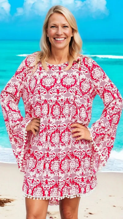 Multi Colored Full Sleeved Beach Cover Up Dress  La Moda Clothing