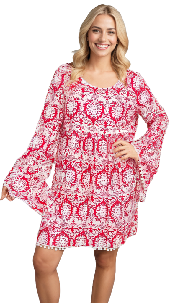 Multi Colored Full Sleeved Beach Cover Up Dress  La Moda Clothing