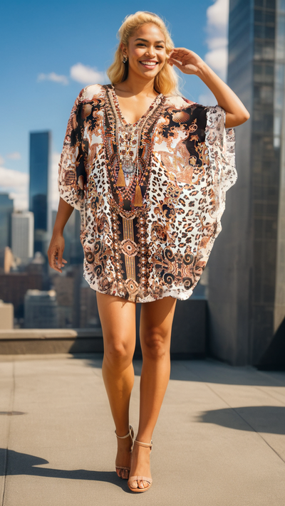 Animal Print Caftan Kaftan Dress Cover up in Viscose Silk La Moda Clothing