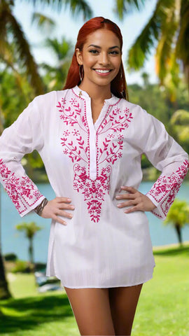 White Embroidered Tunic  La Moda Clothing