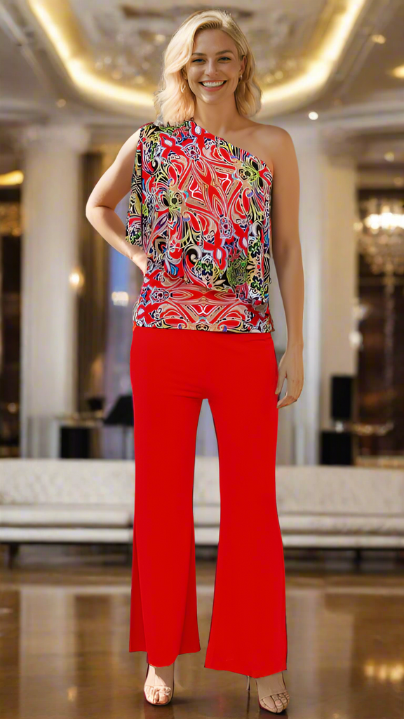 Printed One Shoulder Knit Top  La Moda Clothing