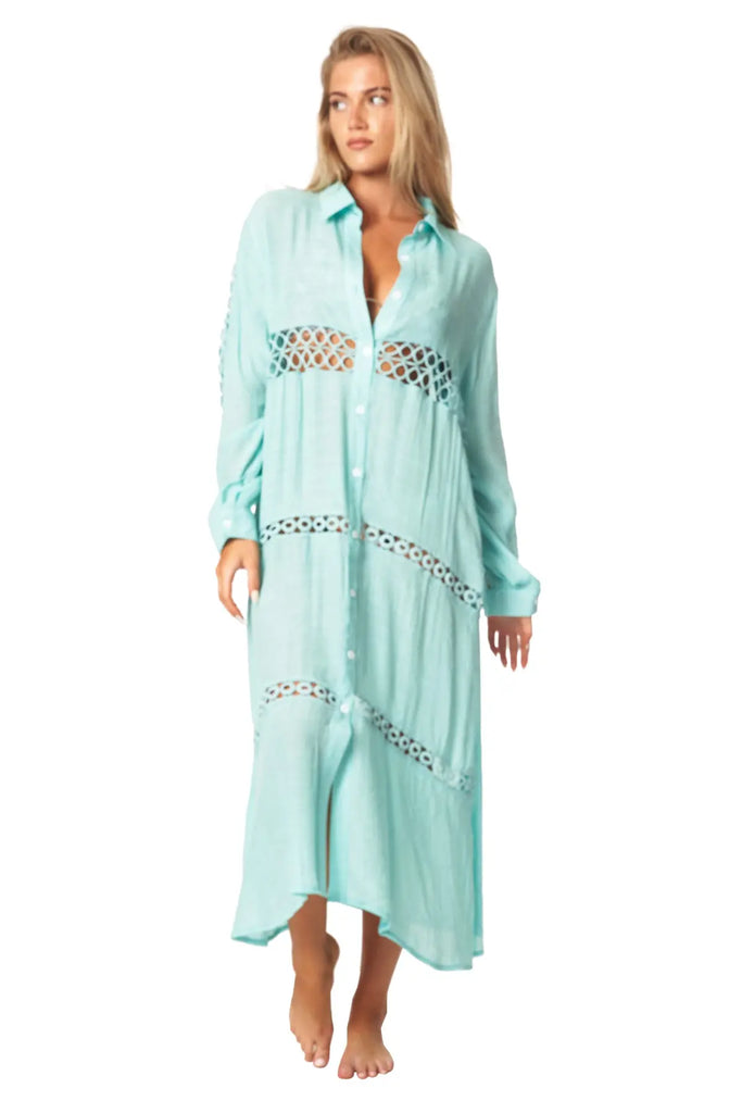 Women Loose Long Sleeve Shirt Dress Swimsuit Cover Ups - La Moda Clothing