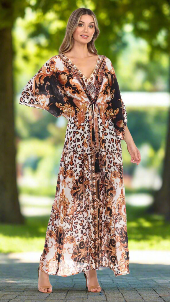 Royal Jungle Printed Long Kaftan-Style Robe And Beachwear Cover Up - La Moda Clothings