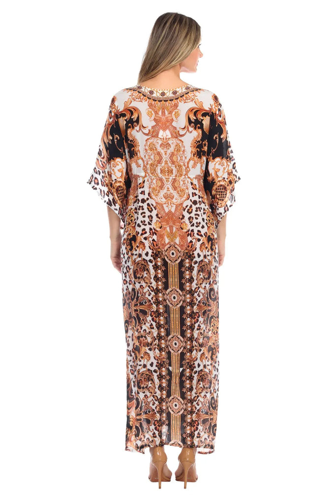 Royal Jungle Printed Long Kaftan-Style Robe And Beachwear Cover Up - La Moda Clothings