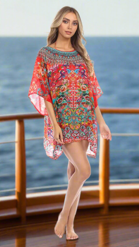Soul of Summer Mixi Short Kaftan Dress in Viscose Silk - La Moda Clothings