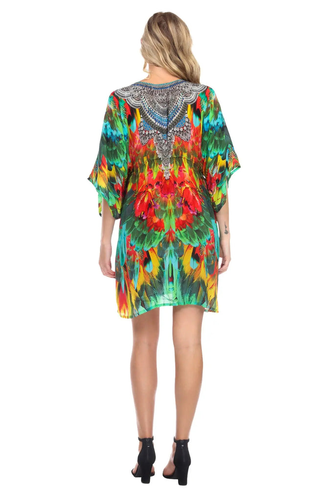 Macaw Short Robe Dress Cover up in Silk - La Moda Clothings