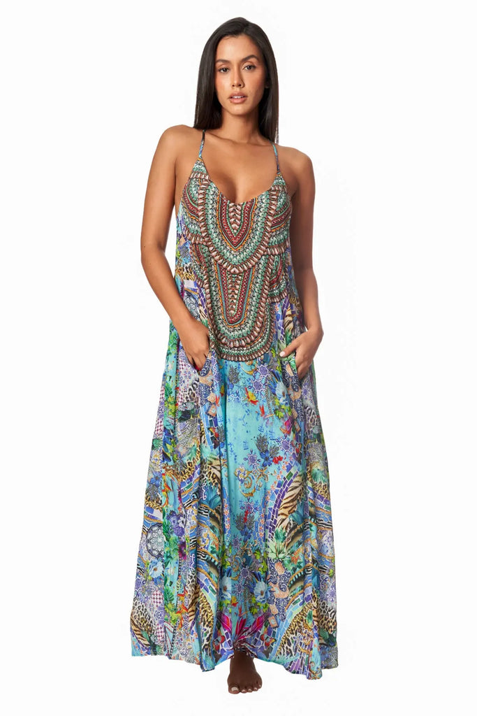 Poppy Garden Racerback Maxi Dress for Resort or Cruise - La Moda Clothing