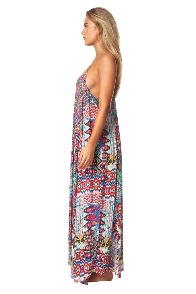 Tribal Ikat Elegant Maxi Pocket Dress in Viscose Silk - La Moda Clothing