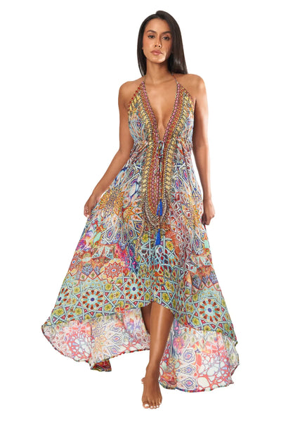 SUNSET BACKLESS RESORT DRESS
