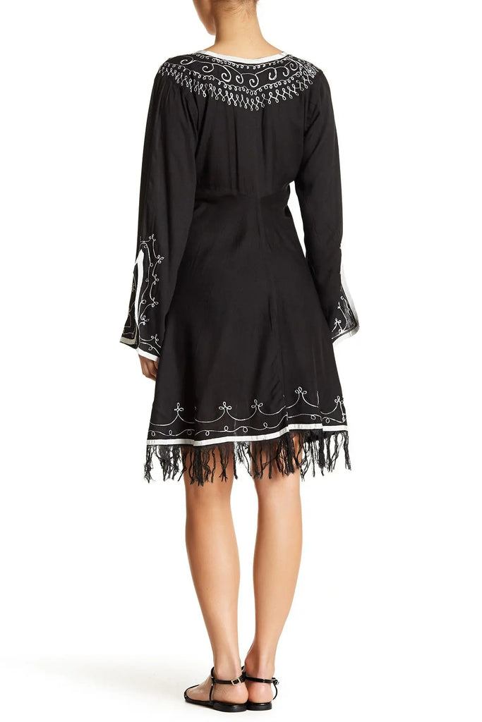 Cross Ties With Embroidery And Tassels / Tunic Style Dress - La Moda Clothing