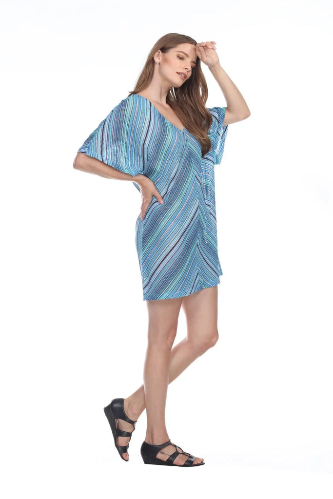 Casual Tunic Cover-Up In Multi-Color Stripes In Polyester - La Moda Clothings