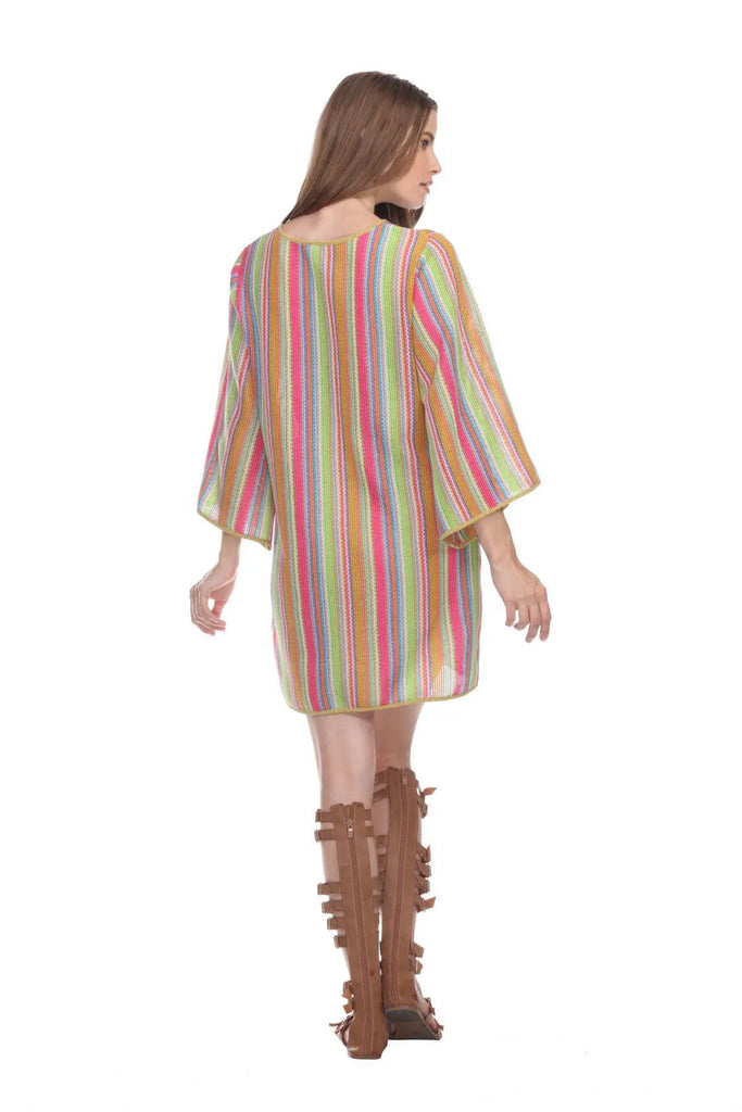 Multi-Color Stripe Pattern Short Polyester Tunic - La Moda Clothings