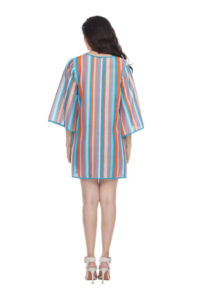 Multi-Color Stripe Pattern Short Polyester Tunic - La Moda Clothings