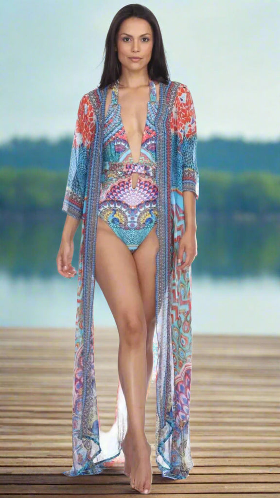 Wholesale Designer Swimwear Cover Up Kimonos For Women In Multi-Color Prints In Imported Polyester - La Moda Clothings