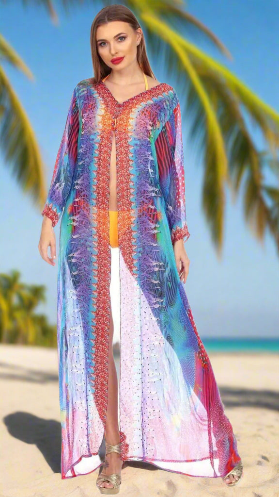Wholesale Swimwear Cover Up Sheer  Kimonos For Women In Polyester With Multi-Color Prints - La Moda Clothings