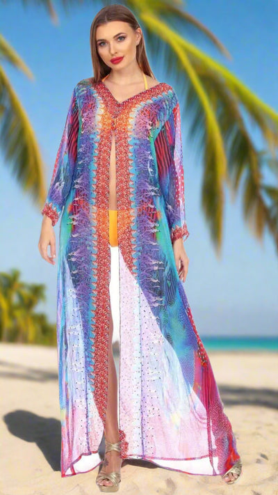 Wholesale Swimwear Cover Up Sheer  Kimonos For Women In Polyester With Multi-Color Prints - La Moda Clothings