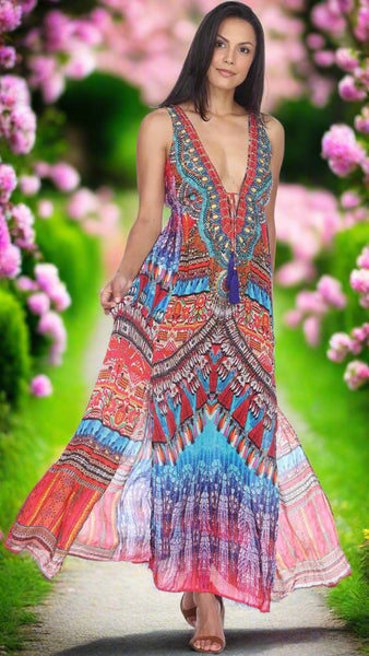 Resort Beach Two Slit Party Maxi Long Dresses for Women Sun Beach Club Dresses, Summer Wedding and Casual Evening