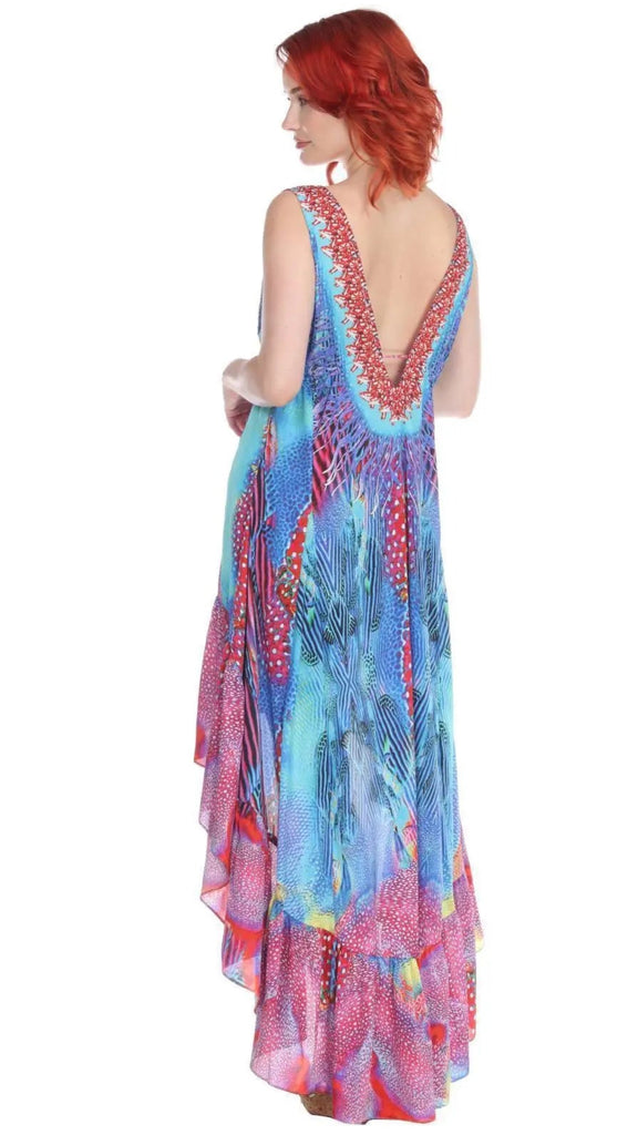 Designer High Low Polyester Multi-Color Dress - La Moda Clothings
