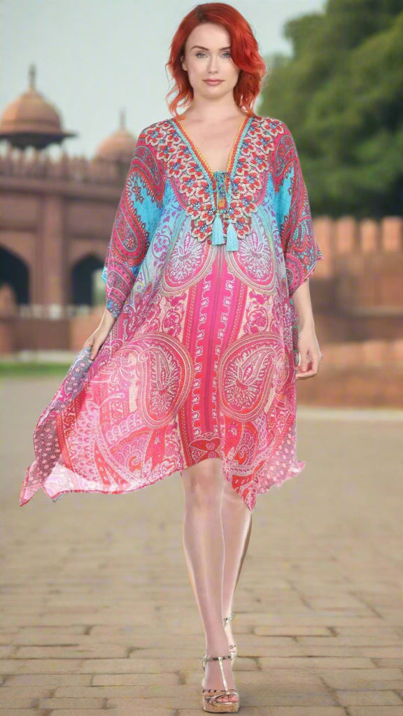 Multi Color Viscose Silk Designer Kaftan Dress - La Moda Clothings