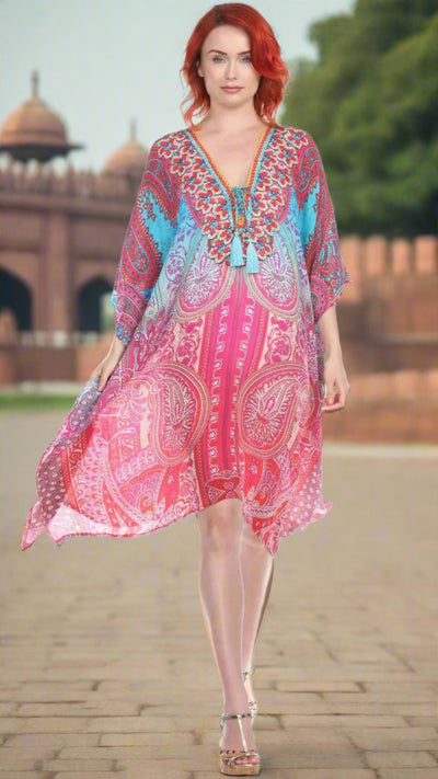 Multi Color Viscose Silk Designer Kaftan Dress - La Moda Clothings