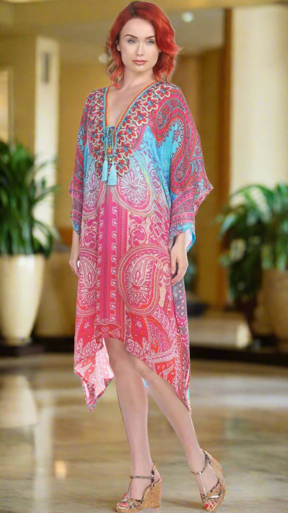 Multi Color Viscose Silk Designer Kaftan Dress - La Moda Clothings