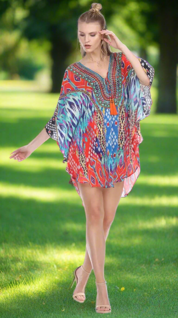 Short Balloon Kaftan Silk Beachwear - La Moda Clothings