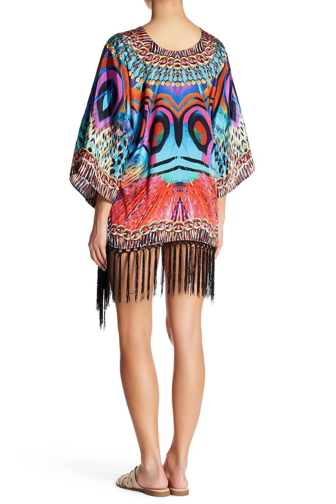 La Moda Bright Peacock Fringe Kaftan 17017 FK - La Moda Clothings