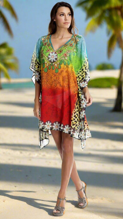 Multi Color Sheer Kaftan / Cover Up - La Moda Clothings