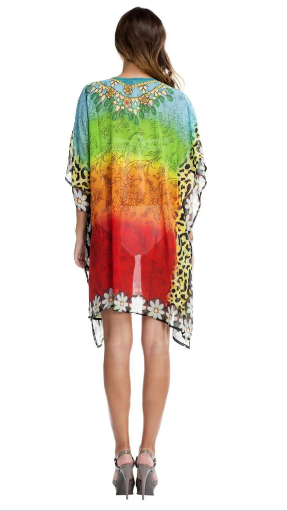 Multi Color Sheer Kaftan / Cover Up - La Moda Clothings