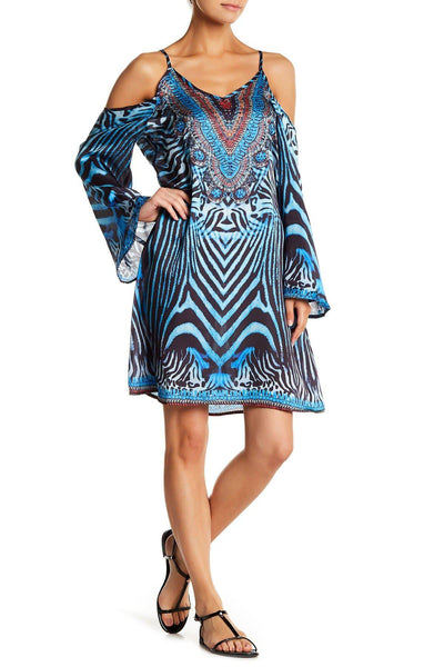 Printed Cold Shoulder Cover Up Day Dress - La Moda Clothings
