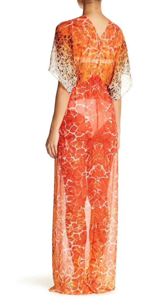 Printed Sheer Long Kaftan And Beachwear Cover Up - La Moda Clothings