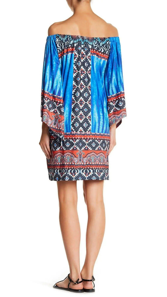 Printed Tunic Style Off-Shoulder Dress for Resort Wear - La Moda Clothings