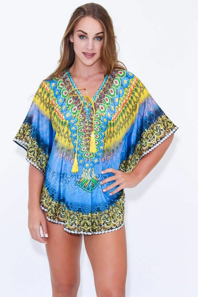 Relaxed Multi Color Short Balloon Kaftan - La Moda Clothings