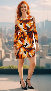Geometric Print Cold Shoulder Resort Dress  Wholesale La Moda Clothing